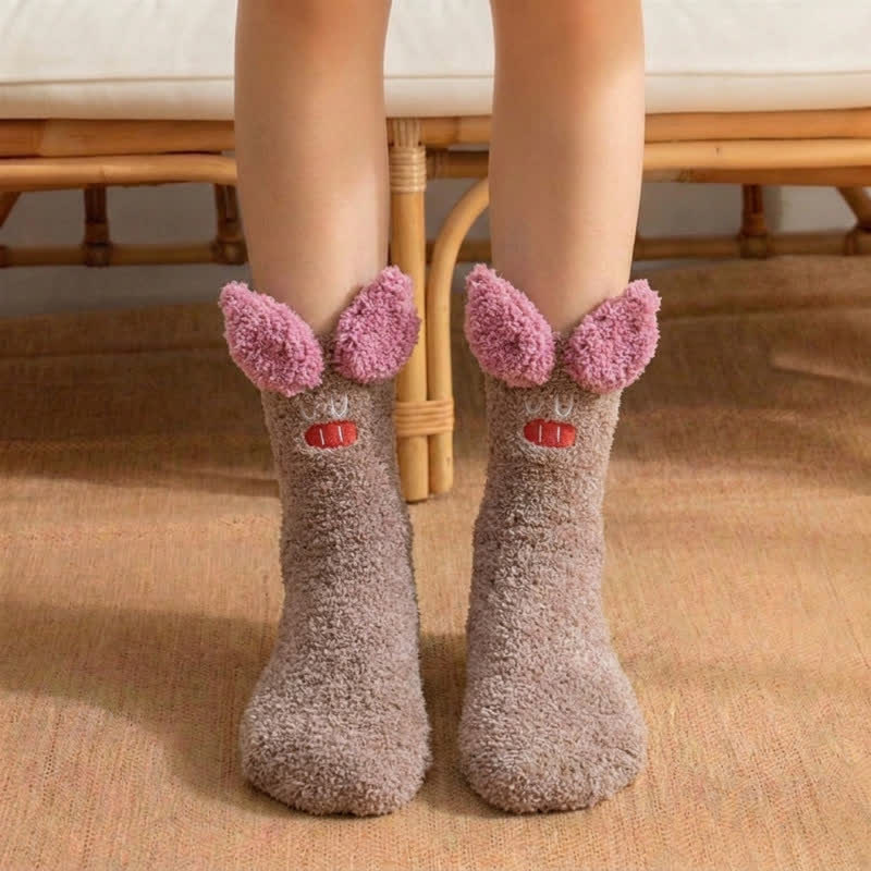 Fuzzy Pom-Pom Character Plush Slipper Socks - Camel - EU36-42(US3-8.5) - image 6