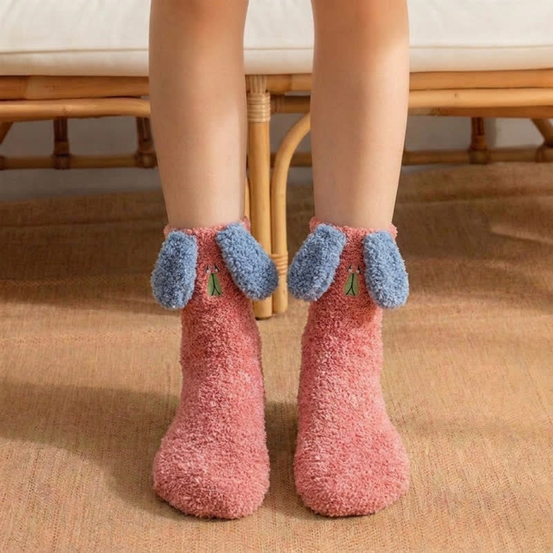 Fuzzy Pom-Pom Character Plush Slipper Socks - Red - EU36-42(US3-8.5) - image 3