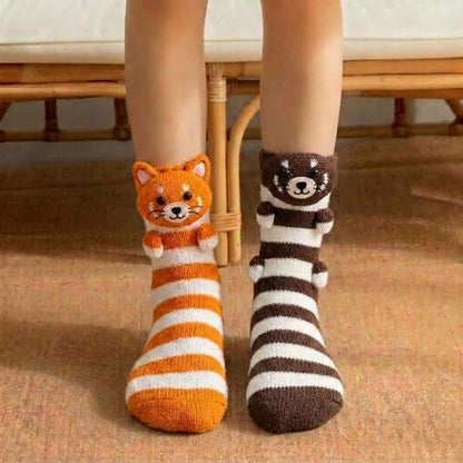 Cute Red Panda Striped Plush Slipper Socks - Multicolor - EU36-42(US3-8.5) - image 0