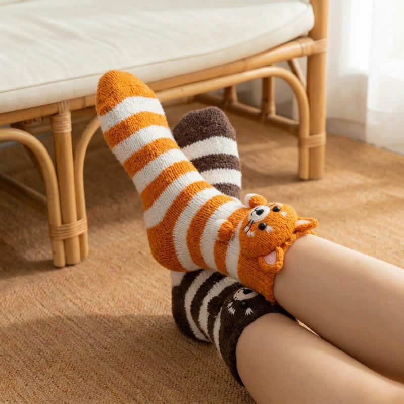 Cute Red Panda Striped Plush Slipper Socks - image 2