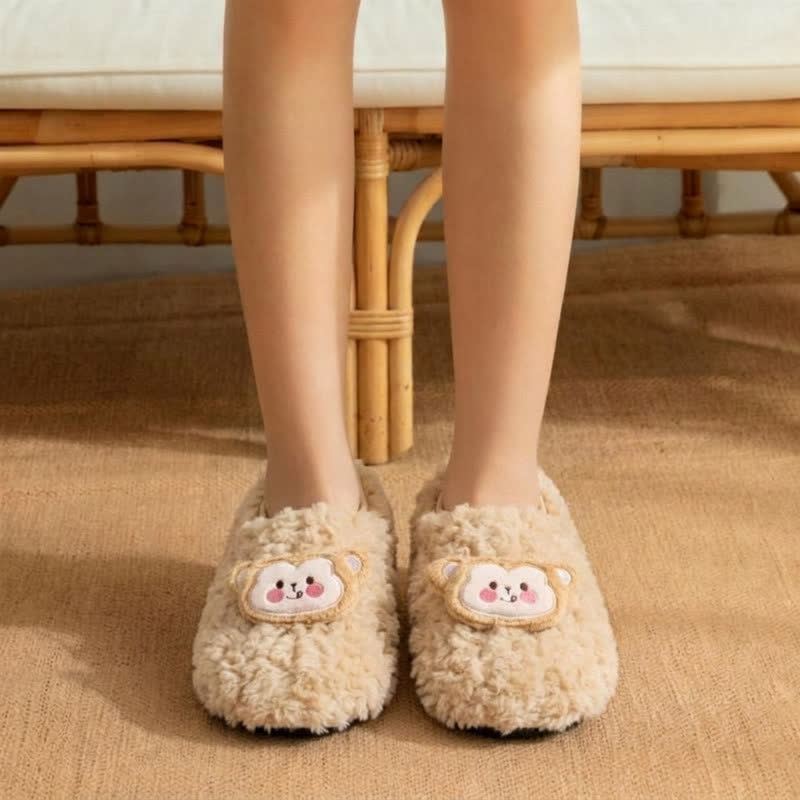 Cute Cat Plush Home Shoes - Khaki - Kids EU32-35(US1-3.5) - image 1
