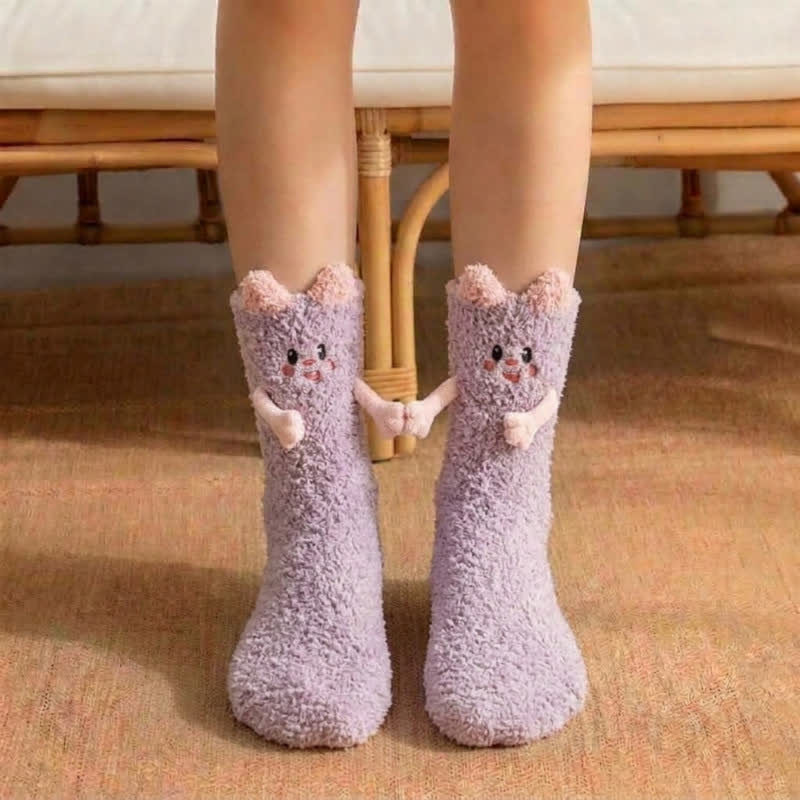 Cute Cat Animal Hand Holding Socks - Purple - EU36-42(US3-8.5) - image 0