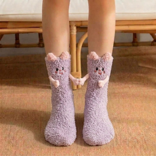 Cute Cat Animal Hand Holding Socks - Purple - EU36-42(US3-8.5) - image 0