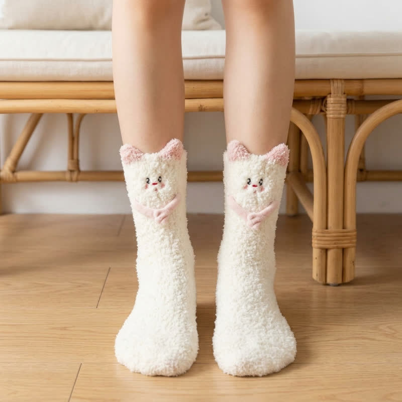 Cute Cat Animal Hand Holding Socks - White - EU36-42(US3-8.5) - image 2