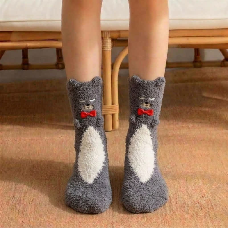 Cute Bear Bow Accent Plush Slipper Socks - Grey - EU36-42(US3-8.5) - image 2