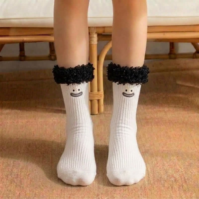 Cute Smiling Face Quarter Sock (3 Pairs) - White - EU36-42(US3-8.5) - image 3