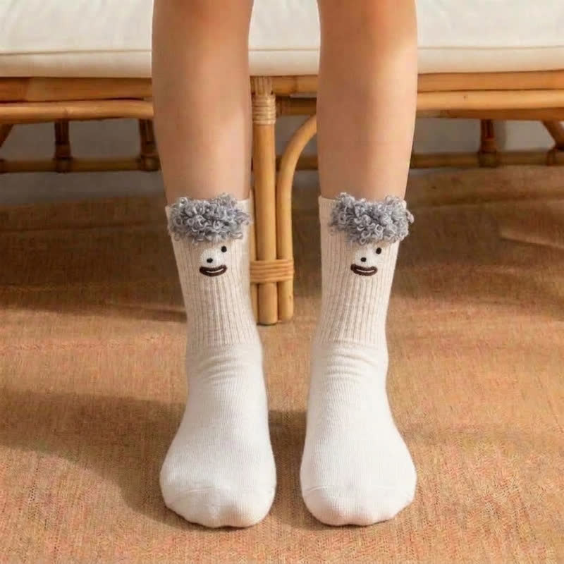 Cute Smiling Face Quarter Sock (3 Pairs) - Beige - EU36-42(US3-8.5) - image 0