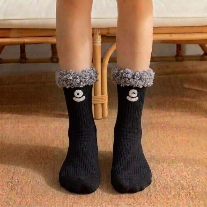 Cute Smiling Face Quarter Sock (3 Pairs) - Black - EU36-42(US3-8.5) - image 6