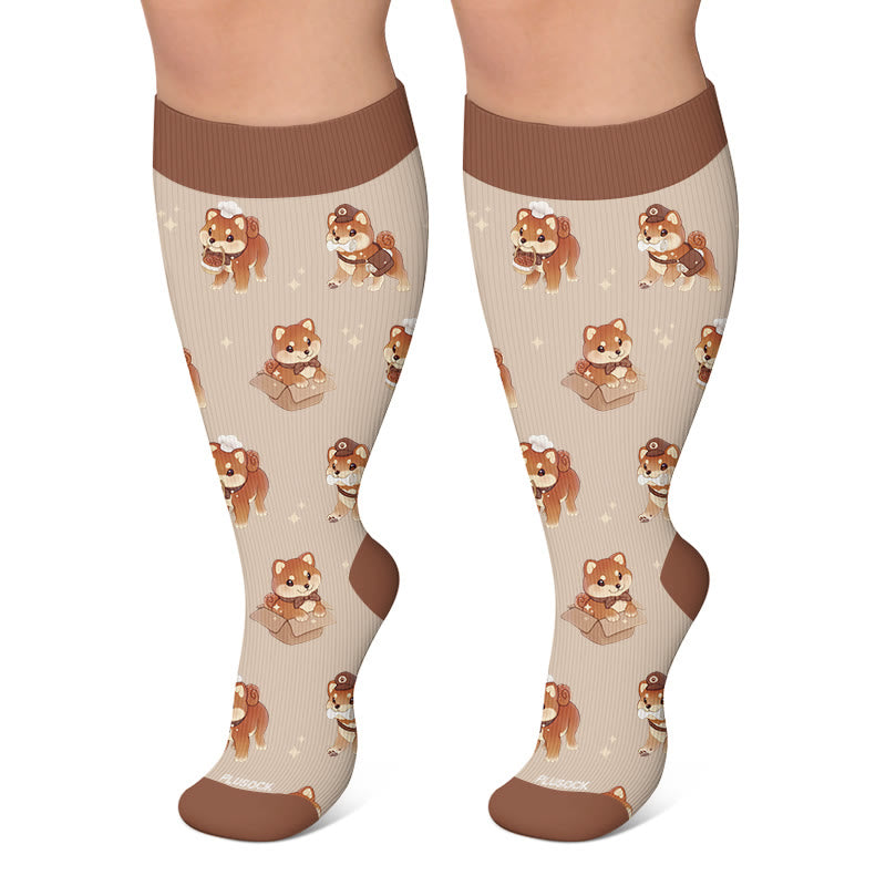 Plus Size Kitty Puppy Bow Compression Socks - Brown - 4XL - image 4