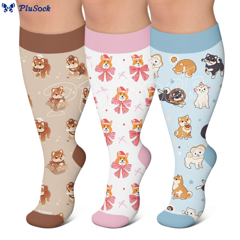 Plus Size Kitty Puppy Bow Compression Socks - image 0