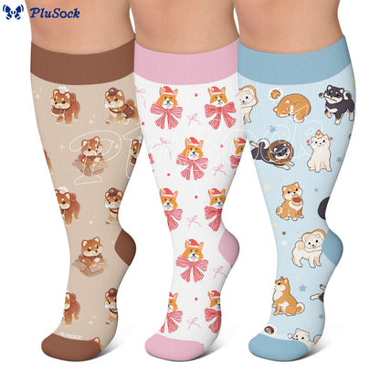 Plus Size Kitty Puppy Bow Compression Socks - image 0