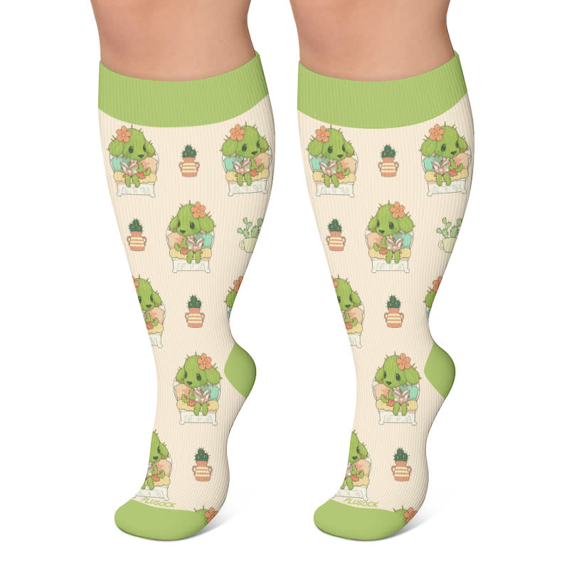 Plus Size Cactus Dog Cat Compression Socks - Apricot - 4XL - image 5