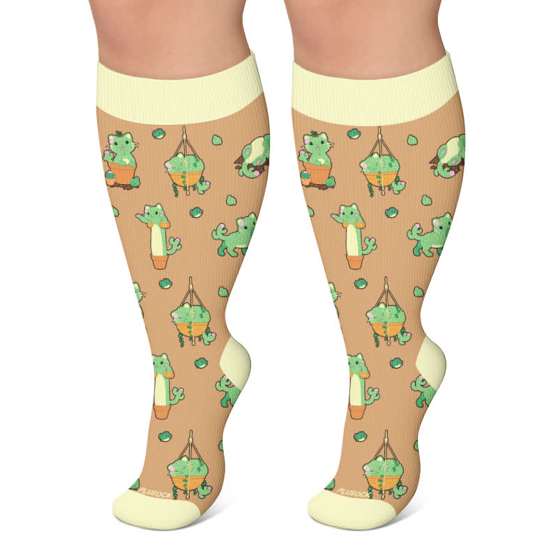 Plus Size Cactus Dog Cat Compression Socks - Coffee - 4XL - image 4