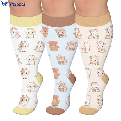 Plus Size Cute Cow Sheep Compression Socks - image 0