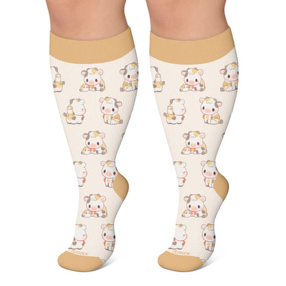 Plus Size Cute Cow Sheep Compression Socks - Apricot - 4XL - image 5
