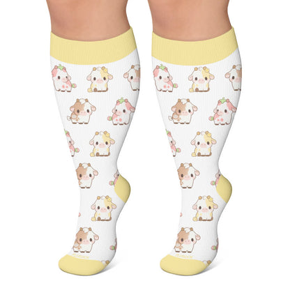 Plus Size Cute Cow Sheep Compression Socks - White - 4XL - image 4