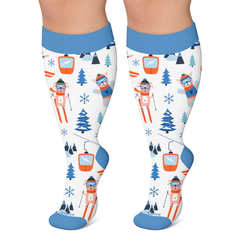 Plus Size Winter Ski Animal Compression Socks - White - 4XL - image 5
