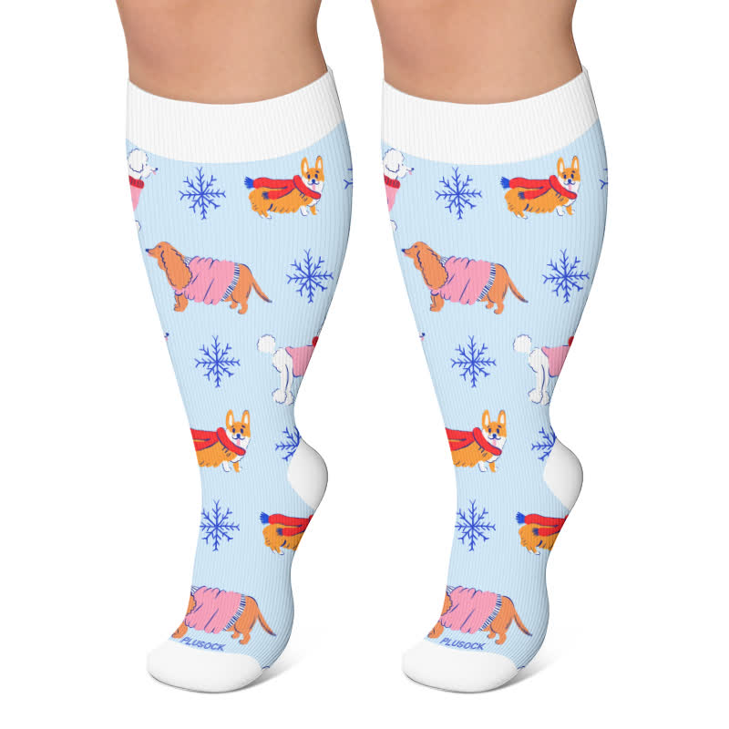Plus Size Winter Ski Animal Compression Socks - Blue - 4XL - image 4