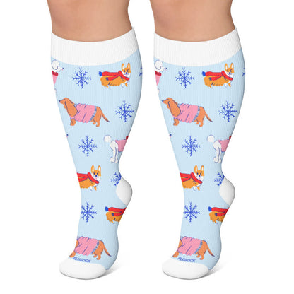 Plus Size Winter Ski Animal Compression Socks - Blue - 4XL - image 4