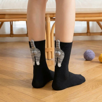 Cute Cat Quarter Sock (3 Pairs) - Black - EU36-42(US3-8.5) - image 1
