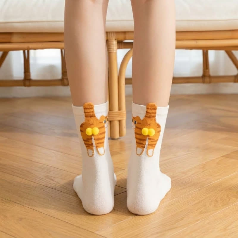 Cute Cat Quarter Sock (3 Pairs) - White - EU36-42(US3-8.5) - image 0
