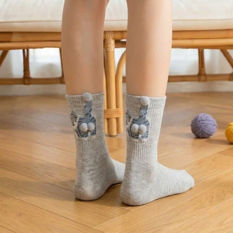Cute Cat Quarter Sock (3 Pairs) - Grey - EU36-42(US3-8.5) - image 2