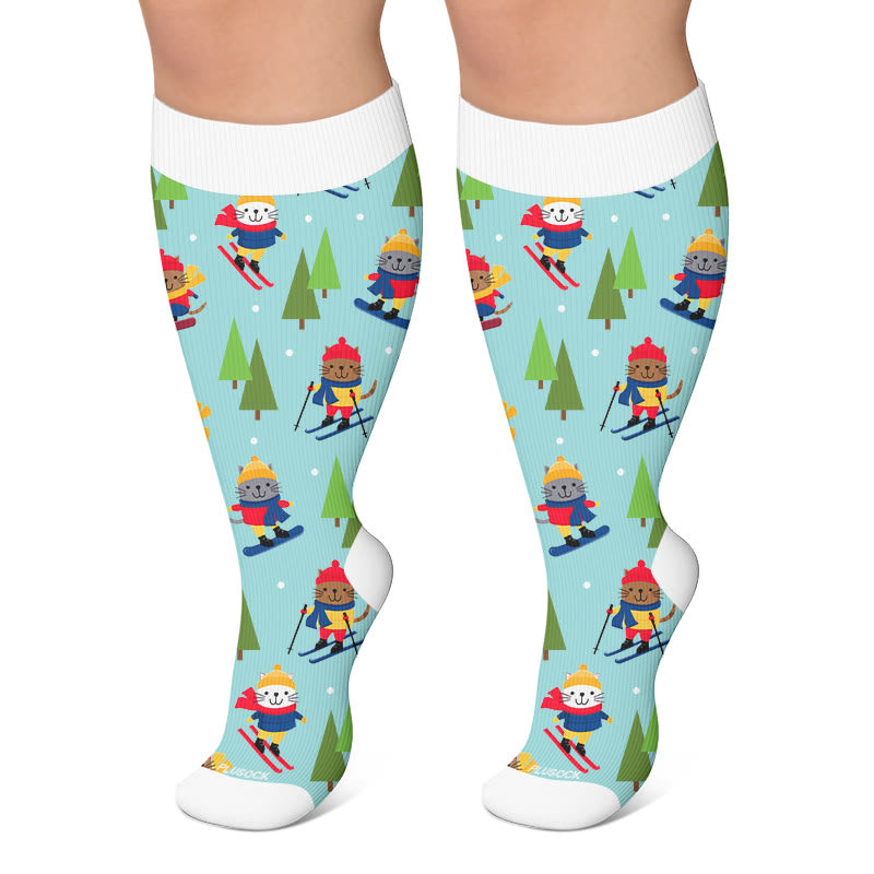 Plus Size Winter Ski Animal Compression Socks - Green - 4XL - image 6