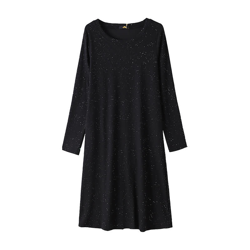 Relaxed Crewneck Knit Midi Dress - Black - 6XL - image 1
