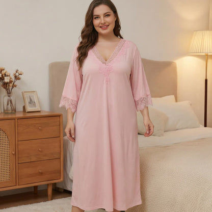 Lace Trim Nightgown Loungewear - Pink - 5XL - image 0