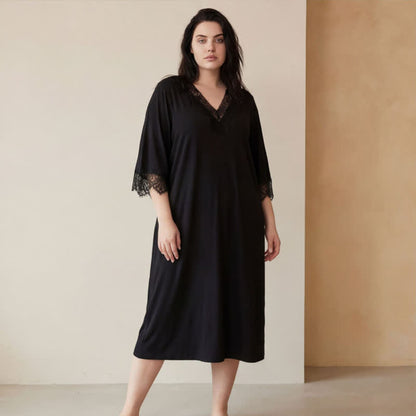 Lace Trim Nightgown Loungewear - Black - 5XL - image 5
