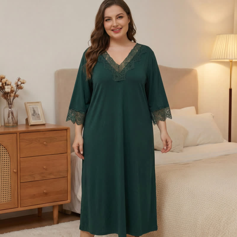 Lace Trim Nightgown Loungewear - Green - 5XL - image 4