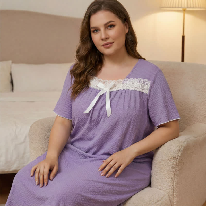 Lavender Nightgown Lace Loungewear - Purple - 5XL - image 1