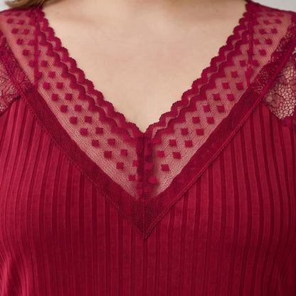 Ribbed Lace Trim V Neck Pajama Set - image 8