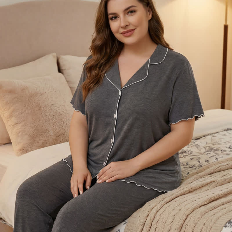 Plus Size Contrast Trim Pajama Set - image 11