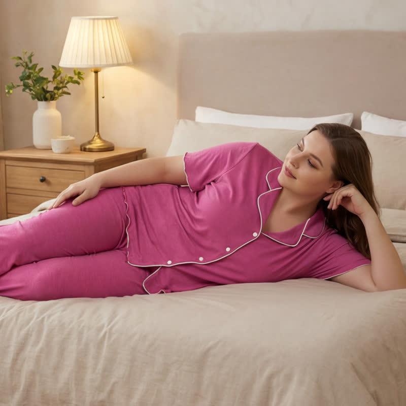 Plus Size Contrast Trim Pajama Set - image 4