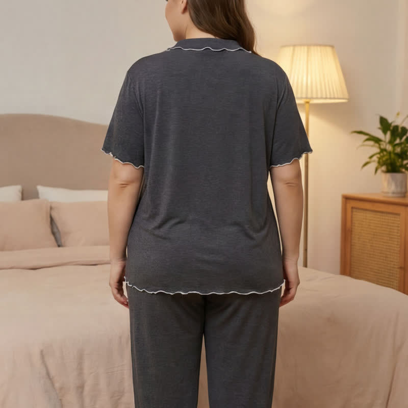 Plus Size Contrast Trim Pajama Set - image 9