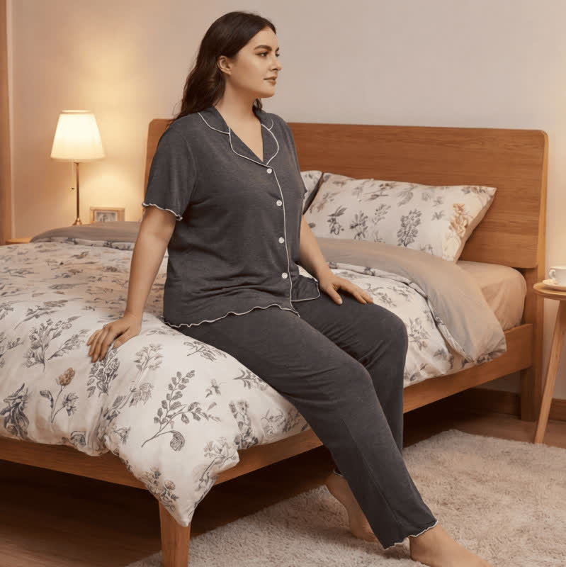 Plus Size Contrast Trim Pajama Set - image 8