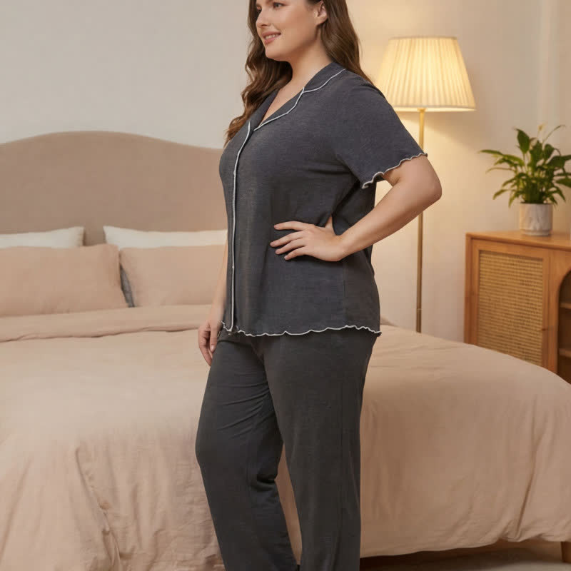 Plus Size Contrast Trim Pajama Set - image 3