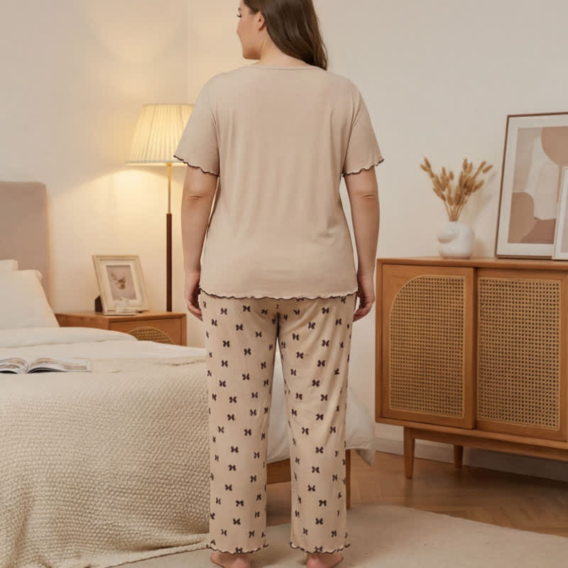 Plus Size Bow Print Pajama Set - image 3