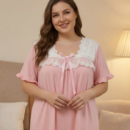 Bow Lace Trim Loungewear - Pink - 4XL - image 0