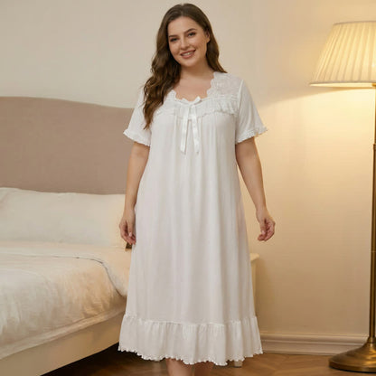 Bow Lace Trim Loungewear - White - 4XL - image 4