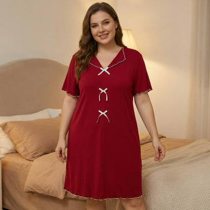 Elegant Bow Trim Loungewear - Red - 5XL - image 5