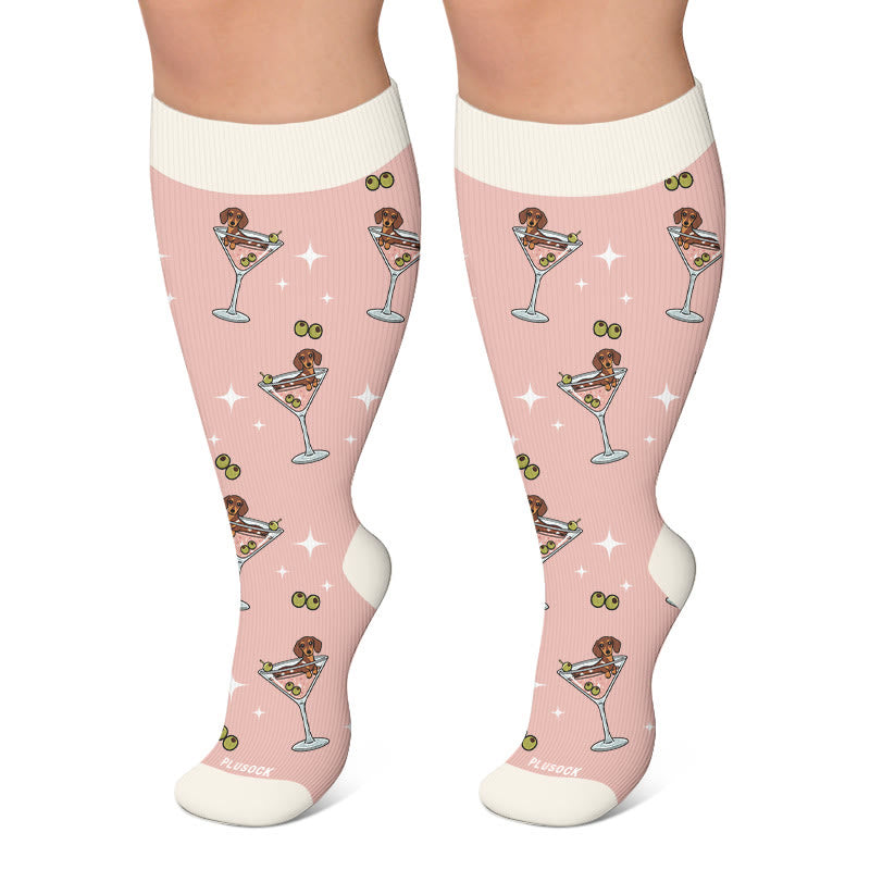 Plus Size Cocktail Dachshund Compression Socks - Pink - 4XL - image 4