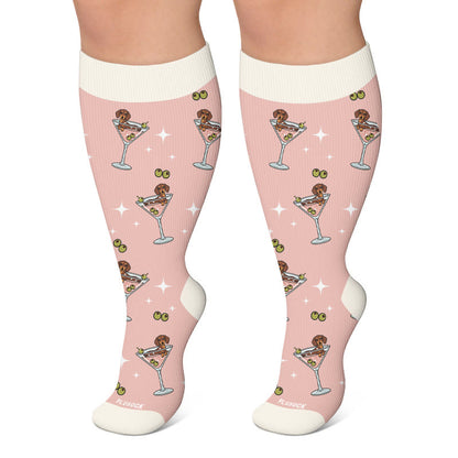Plus Size Cocktail Dachshund Compression Socks - Pink - 4XL - image 4