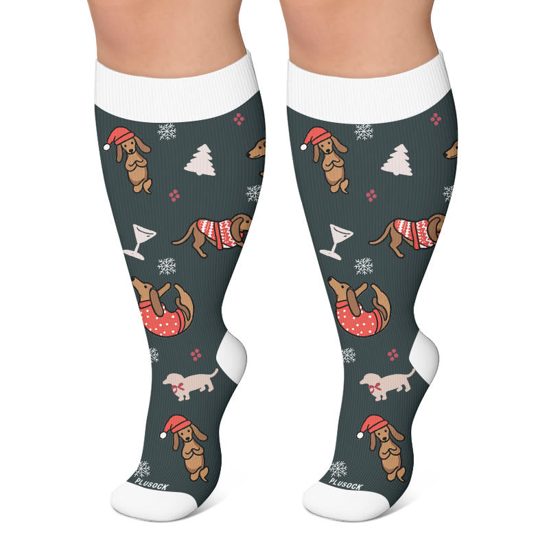 Plus Size Cocktail Dachshund Compression Socks - Dark Grey - 4XL - image 6