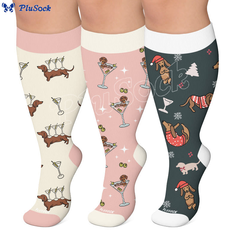 Plus Size Cocktail Dachshund Compression Socks - image 0