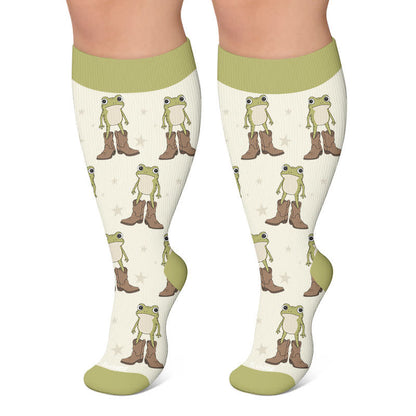 Plus Size Cowboy Style Animal Compression Socks - Green - 4XL - image 5