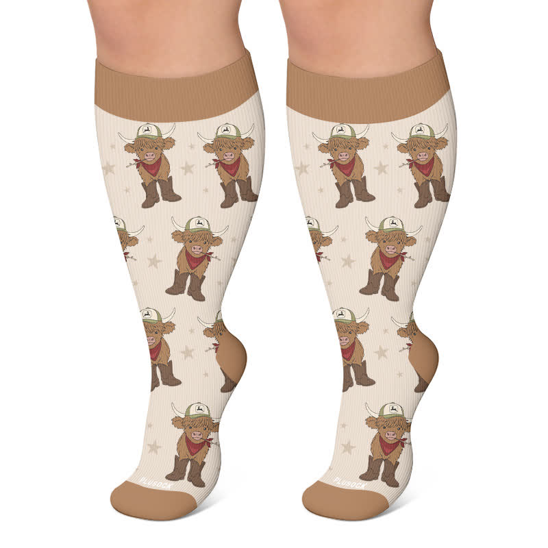 Plus Size Cowboy Style Animal Compression Socks - Khaki - 4XL - image 4