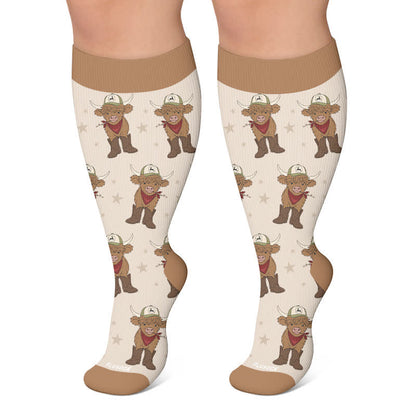 Plus Size Cowboy Style Animal Compression Socks - Khaki - 4XL - image 4