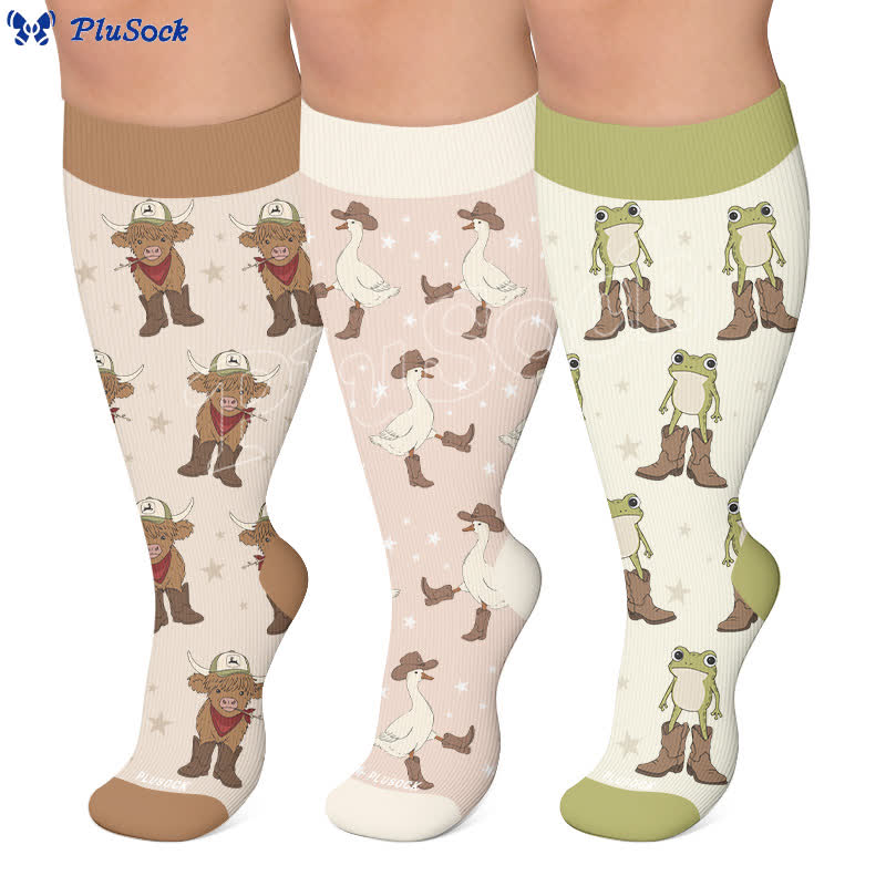 Plus Size Cowboy Style Animal Compression Socks - image 0